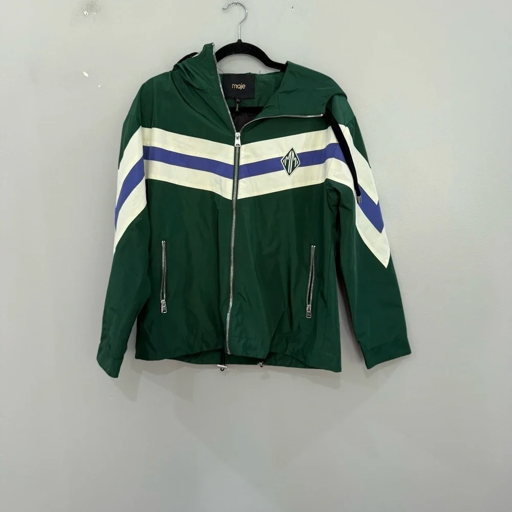 Maje Jacket Baneli Windbreaker Striped in Green